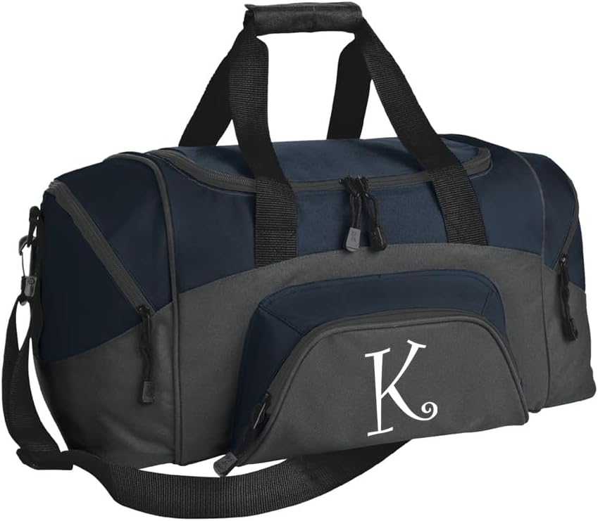 SMALL Personalized Gym Bag Monogrammed Duffel Bag or Travel Carryon Custom Printed Initial Navy