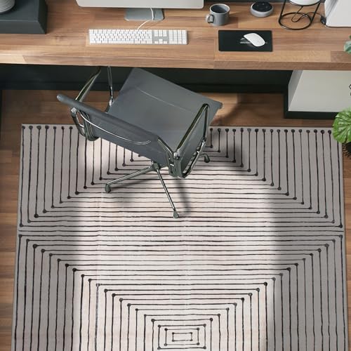 Rugshop Marbella Bohemian Stripes Washable Non Slip Area Rug 5' x 7' Beige