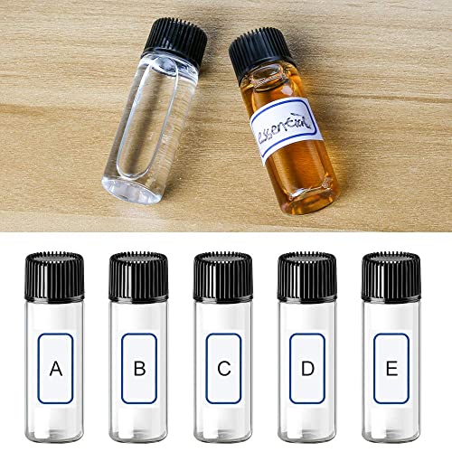 LUCKNIGHT 5ML Auslaufsichere Glas Fläschchen, 24 Leere Ampullen, Kleine Glasflaschen Transparent mit Schraubverschluss und Kunststoffstopfen, Probengläser Zur Lagerung von Proben, ätherischen Ölen