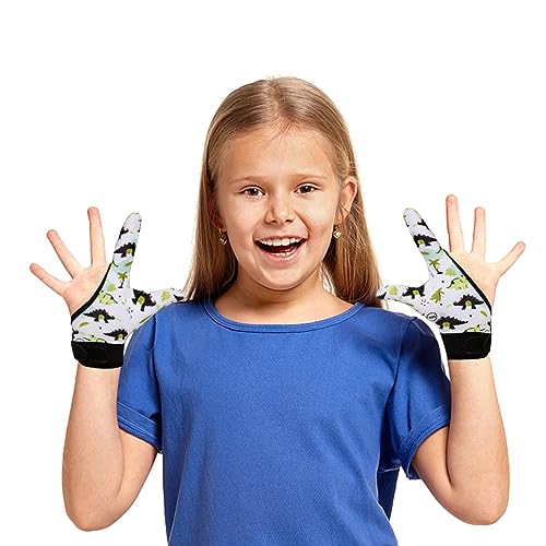 Image of 4Pcs Thumb Sucking Guard Gloves Kids Chewy Compression Gloves Kids Stop Thumb Sucking and Finger Biting for Ages 5-13 (Dinosaur 01)