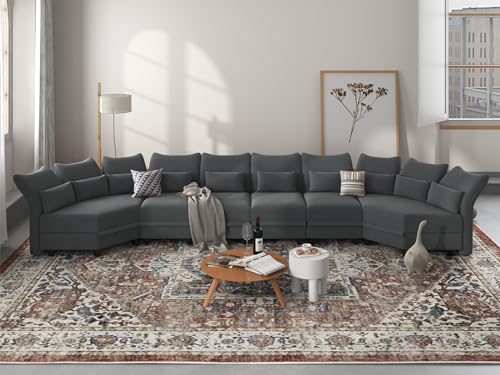 LLappuil Velvet Modular Sectional Sofa, 207.8" 6-Seater U Shaped Sectional Couch with Storage Chaise, High Back Recliner Modular Sleeper Couches for Living Room, Anti-Scratch Grey