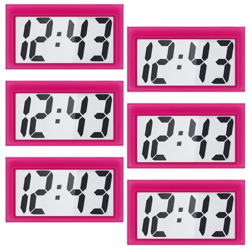 Image of Frienda 6 Pieces Mini Digital Clock Small Digital Clock Stick on Battery Operated Self Adhesive Bracket for Car Dashboard Fridge (Red)
