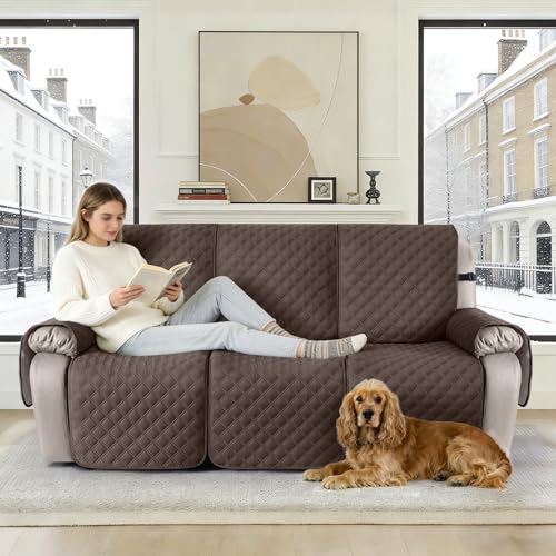 Image of TAOCOCO Recliner Slipcovers,3 Seater Recliner Protector,Waterproof Recliner Covers,Armchair Covers with Pockets,Non Slip Reclining Sofa Covers Arm Chair Covers for Pets /Dogs /Kids(Brown)