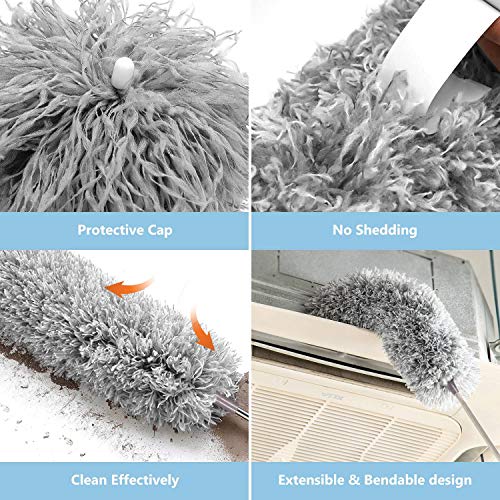 Microfiber Duster for Home, Homga Microfiber Duster Cleaning Kit with Telescoping Extension Pole 100 Inch, Reusable Bendable Dusters, Washable Lightweight Dusters for Cleaning Cobwebs Ceilings Fans - Thumbnail 3