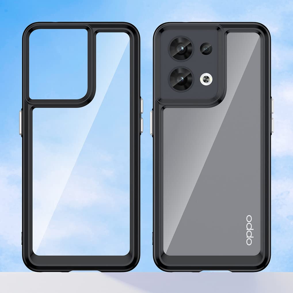 HAOYE Cover Per OPPO Reno 8 5G - Custodia Rigida Con Staffa E Silicone Antiurto, Nero - 4