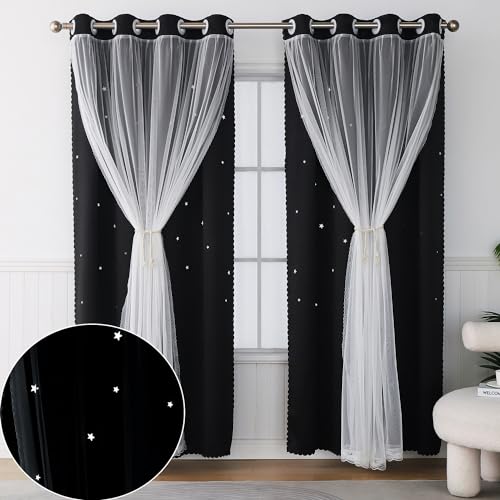 Ftinala Black Curtains for Bedroom - 63 Inch Length 1