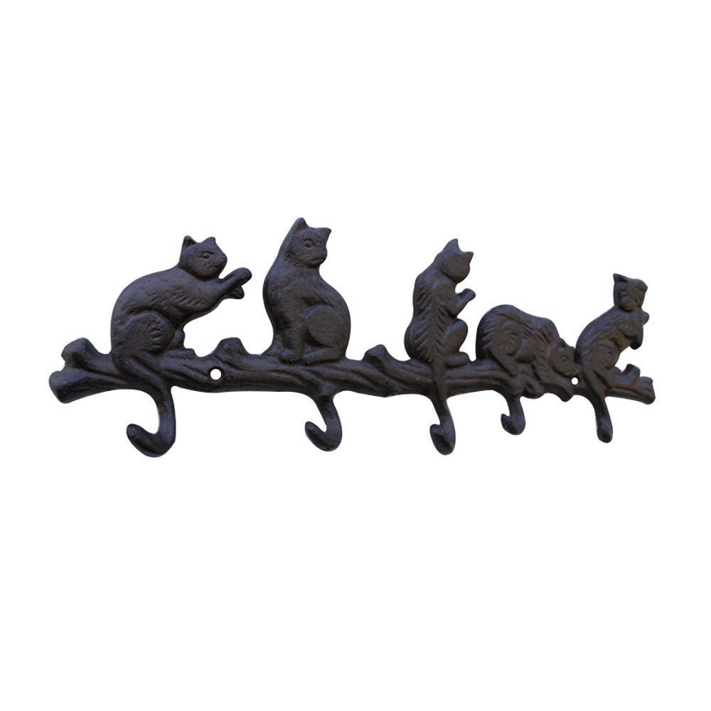 TentHome Rustic Cast Iron Hooks Cat Dog Wall Door Mounted Coat Hook Hanger Decor Antique Finish (Cat 3)
