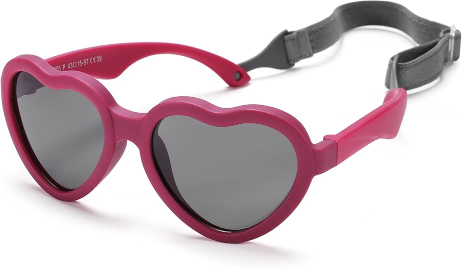Flexible Heart Shaped Baby Polarized Sunglasses with Strap Adjustable Toddler & Infant Age 0-24 Months
