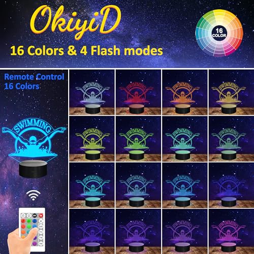 Image of OkiyiD Swimming Gifts for Boys Girls, 3D Illusion Lamp, 3D Swimming Night Light with 16 Colors Remote and Touch Control, Swimmer Natator Decor for Kids Room, Girls Birthday Gifts