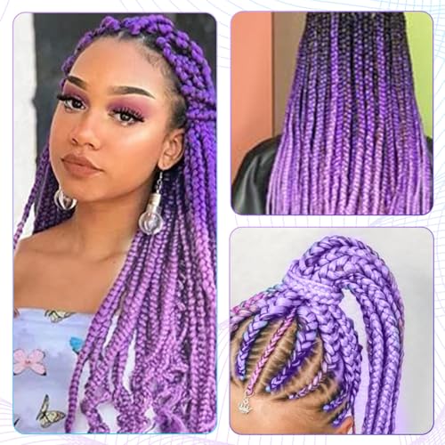 Leogony 2PCS 2 Tone Hair Extensions for Braiding Deep Purple and Light Purple Fake Braids Hair, Plait Coloured Synthetic Wig - Image 4