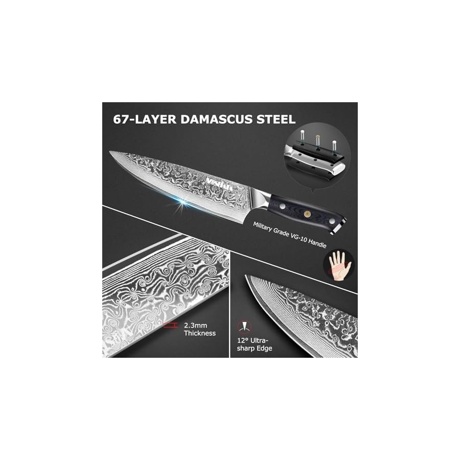 MOSFiATA-Damascus-Chef-Knife-Set-5PCS-Professional-Sharp-High-Carbon-VG10-Stainless-Steel-Chefs-Knives-Santoku-Knife-Bread-Knife-Utility-Knife-Fruit-Knife-with-Finger-Guard-Knife-Sharpener-Rod-Gift MOSFiATA Damascus Chef Knife Set 5PCS-Professional Sharp High Carbon VG10 Stainless Steel Chef's Knives Santoku Knife Bread Knife Utility Knife Fruit Knife with Finger Guard, Knife Sharpener Rod Gift