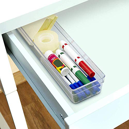 Glad Plastic Drawer Storage Tray – Heavy Duty Organizer Bin for Home, Kitchen, Bath, Bedroom, Office | Non-Slip Feet, 13" x 3.25", Clear - image 2
