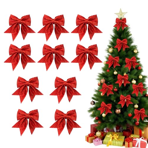 10 Stück Rote Schleifen Weihnachtsbaum Deko,Weihnachtsschleifen...