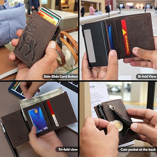 Image of The X Project Staggo Trifold Wallet | Premium Genuine Leather | Aluminium Cardholder | Side Slide Pop-Up Card Ejector | Carry Up to 6 Cards and 1 Slot for Carrying Cash & Folded Bills (Brown)