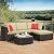 Yaheetech Patio Furniture Set, 5-Piece Outdoor/Indoor Rattan Wicker Sofa Set w/Glass-top Table & Cushions, All-Weather Conversation Lounge Set for Porch/Yard/Poolside/Balcony - Brown/Khaki