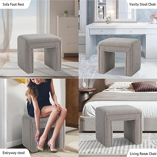 Get Set Style Vanity Stool Chair,Boucle Ottoman Foot Stool Modern Ottoman Footstool with Wood Legs Sofa Bench Extra Seating for Makeup Room, Living Room, Entryway(Fully Assembled) by Get Set Style - Image 8