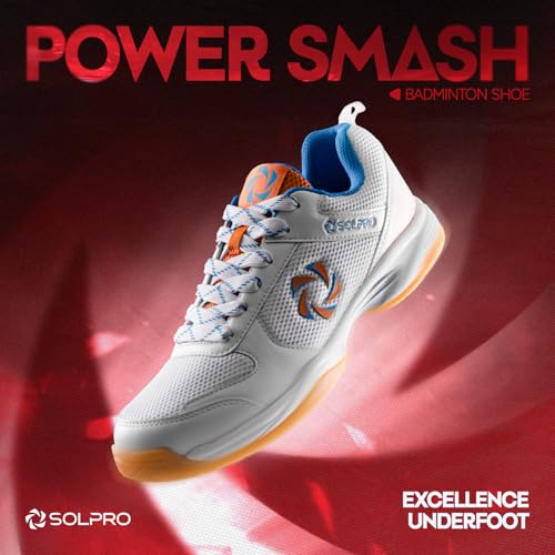 Image of SOLPRO Power Smash Badminton Shoes | Flex Support Outsole | Court Grip | Shock Absorbing Cushion | Breathable Mesh Upper | Stability Ridges