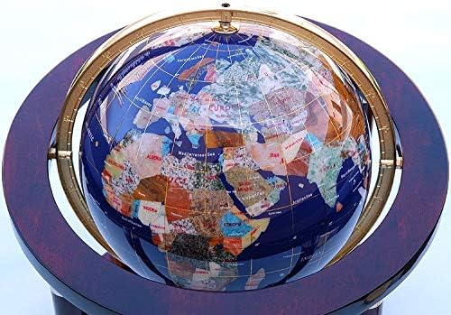 Miniatura 2 de Globo de piedra preciosa de lapislázuli azul de 15 pulgadas con soporte y reloj de caoba