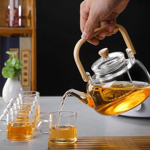 Image of 1000ML Glass Kettle Teapot with Removable Infuser & Lid & Handle, Glass Tea Kettle Stovetop Safe, Great for Loose Leaf Tea, Blooming Tea, Tea Bags & Fruit Infused Water (MV-01)