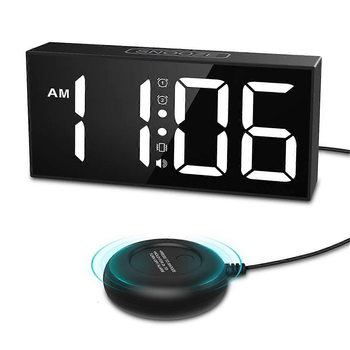 JOYHAPPST Vibrating Alarm Clock 7.5in Large Display LED Clock Loud Alarm Clock with Bed Shaker for Heavy Sleepers Hearing Impaired
