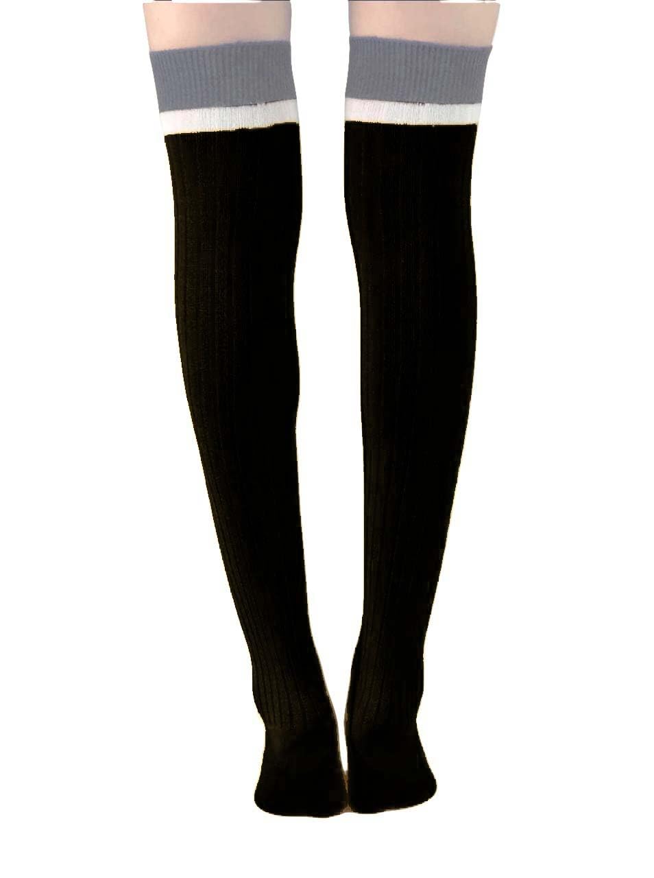 CHACKO Women Extra Long Cotton Thigh High Socks Over the Knee High Boot Stockings Cotton Leg Warmers_Black Pack Of 1 - Image 2 thumbnail