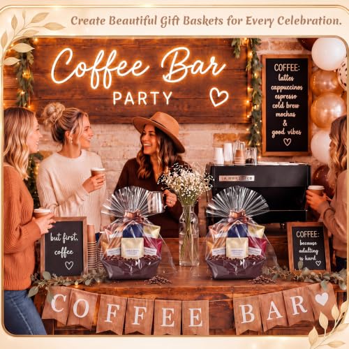 Image of Thenshop 44 Pcs Basket for Gifts Empty Gift Basket Bulk Include 12 Cardboard Tray 12 Plastic Bag and 20 Pull Bows for Christmas Fall Halloween Birthday Wedding Party DIY Wrapping (Brown,Solid)