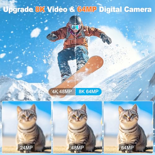 Image of 8K Digital Camera for Photography,64MP WiFi Dual-Lens Vlogging Camera for YouTube with 16X Digital Zoom,Flash,Touch Screen,32GB TF Card,Lens Hood,HDMI Output & 3000mAH Battery(Black)