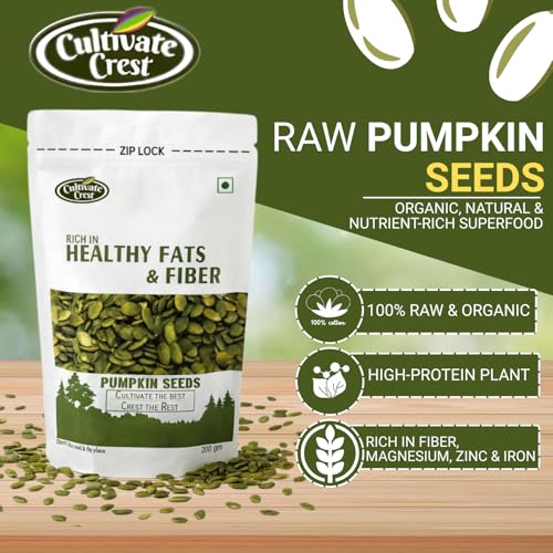Image of Cultivate Crest Organic Pumpkin Seeds 200g | 100% Natural & Raw Pumpkin Seeds | Rich in Plant Protein, High Fiber & Healthy Fats | Vegan, Gluten -Free, Keto Friendly Superfood for Daily Nutrition