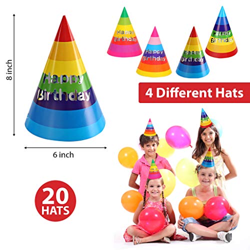 Collect Present Rainbow Birthday Party Decorations for Girls and Boys – Inflatable Happy Birthday Banner with 20 Party Hats and 20 Party Blowers – Includes Inflation Straw and Hanging Ribbon