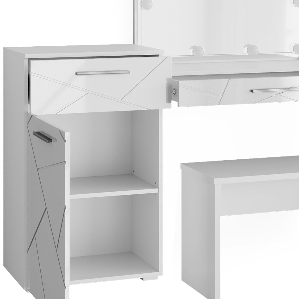Table De Maquillage En Mdf Blanc Coiffeuse Avec Miroir Et Tiroir Tabouret Noir Ml Design  Ma 43ca639tabl C1zyh  50848516