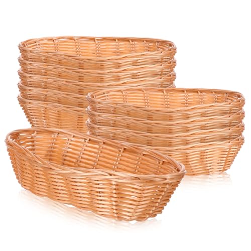 Cabilock 10pcs Plastic Rattan Woven Bread Baskets for Food Serving Lightweight and Easy to Clean for Kitchen Counter Home Restaurant and Cafe Use
