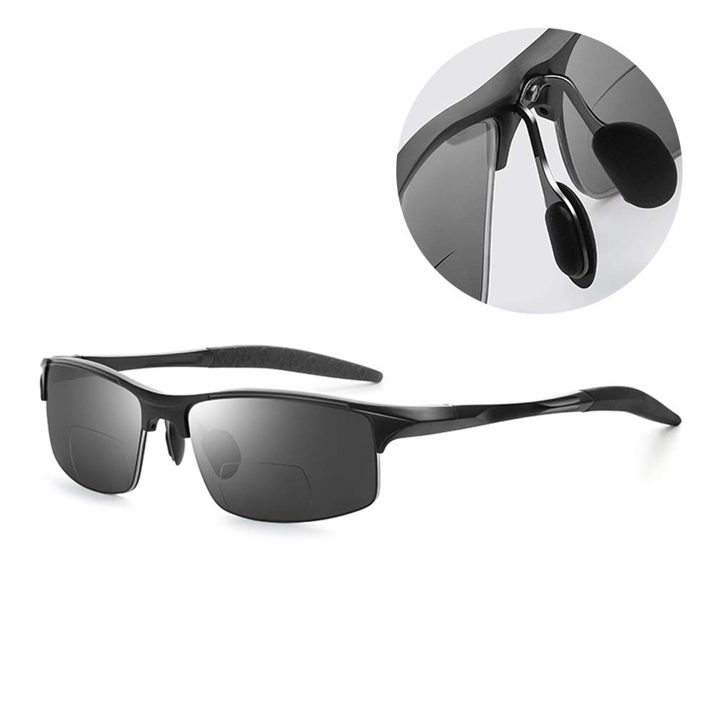 CAOXN Polarized Bifocal Reading Glasses, Mens Anti Ultraviolet Outdoor Uv400 Sunglasses for Driving And Fishing Presbyopia Eyewear,Black,+3.00