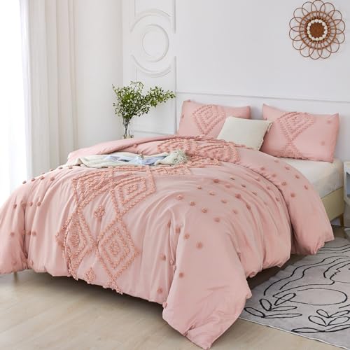 Edredón rosa queen de lujo vintage con bordado copetudo tridimensional 2