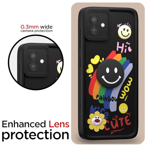 Image of Pikkme Back Cover for Samsung Galaxy M04 / F04 / A04e | Soft Silicone| Cute Rainbow Smile & 3D Cartoon Flower Design | Shockproof Raised Camera Protection Bumper Case (Black)