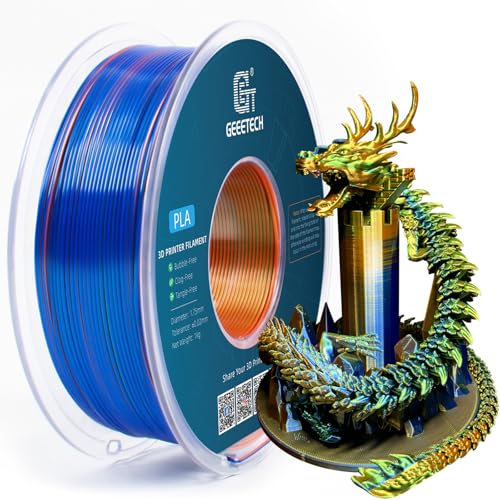 Image of Geeetech 3D Printer Silk PLA Tri-Color Filament, Metal-Like Shiny Silk Filament 1.75mm 1kg (2.2lbs) Spool, Dimensional Accuracy + /- 0.02 mm, Tri-Color Orange Blue Green