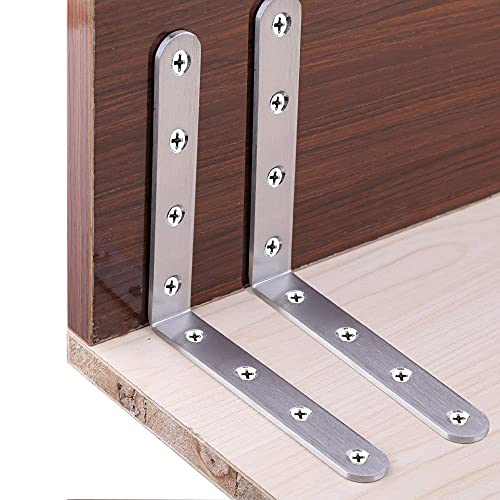 8 Pcs Stainless Steel L Bracket 5 X 5 Inch Heavy Duty Solid Shelf Support Corner Brace, Metal Joint Right Angle Bracket For Wood Shelves, With Screws #TOP4