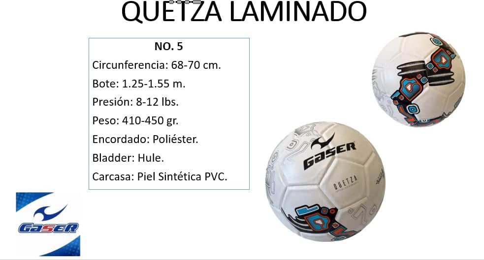 Miniatura 5 de Gaser Balón de fútbol laminado Medidas oficiales No.5 Quetza (azul)