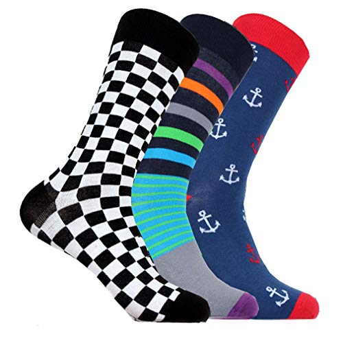 BUYYOURTIES Mens Cotton Fashion Dress Socks - 3 Pack