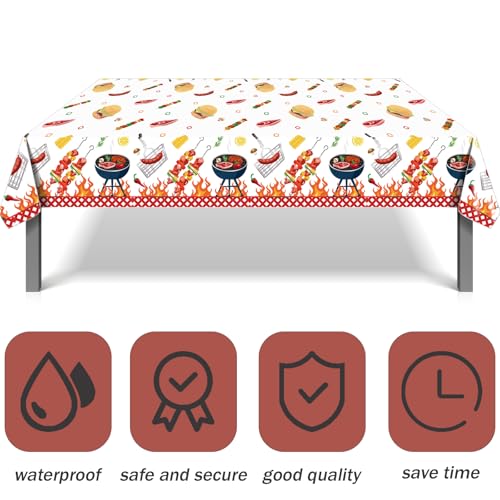 Image of 3 Pcs BBQ Disposable Tablecloths, Hamburger Theme Rectangle Tablecloth, Decoration Tablecloths Party Supplies for Outdoor Parties