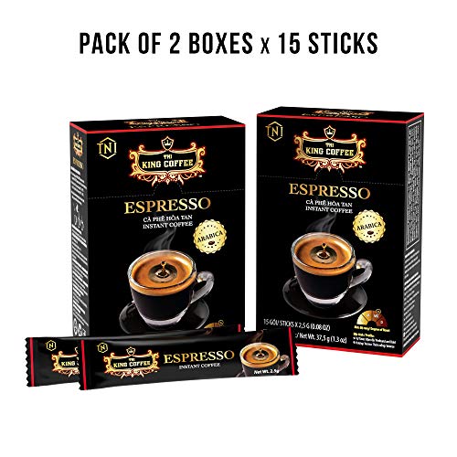 King Coffee Espresso Instant Coffee Vietnamese Coffee Arabica Instant Coffee Mix Medium Roast 15 Sticks Per Box X 2.5G - Pack Of 2 #TOP1