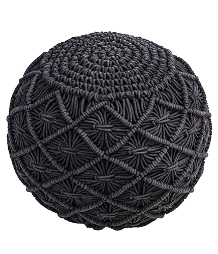 Dehner Pouf Sitzkissen Sanna, mit handgefertigtem Makramee, Ø 40 cm, Höhe 40 cm, Baumwolle/Styropor, grau