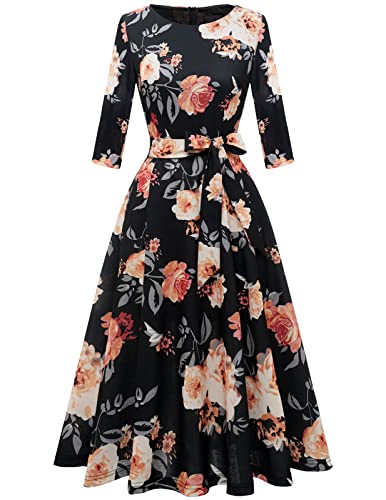 Image of DRESSTELLS Cocktail Dresses for Women, Vintage Wedding Guest 3 /4 Sleeves Formal Church Tea Dress