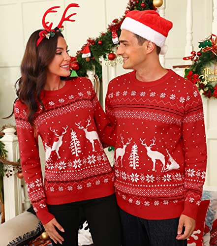 Image of Aiboria Matching Family Ugly Christmas Reindeer Snowflakes Sweater Pullover for Women /Men /Boys /Girls
