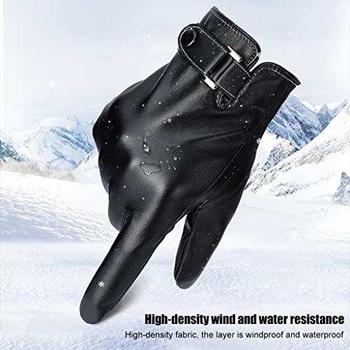 Image of PROBEROS Mens Winter PU Leather Gloves with Fleece Lining, Windproof Waterproof Touchscreen Driving Gloves for Riding, Cycling & Outdoor Wear Warm Stylish Gift for Men (Black)