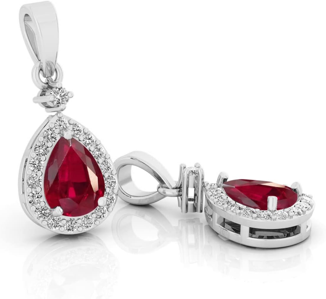LMDPRAJAPATIS Natural 4.20 Carat Certified Original Birthstone Red Ruby Manik 925 silver Beautiful Pendant Pear Shape Pendant/Gift Her pendant for Women's - Image 4