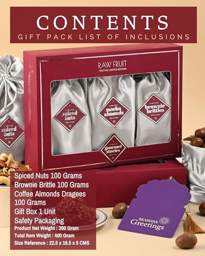 Image of Hyperfoods Elegant Designer Box with Spiced Nuts Coffee Almonds Dragees & Brownie Brittle Gift Hamper Chocolate Gift Hamper Dry Fruits Festival Gift Hampers Chocolate Gift Pack