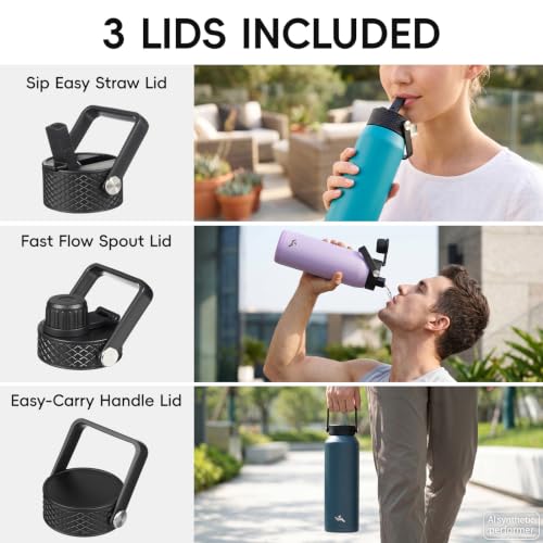 Image of Konokyo 25oz Insulated Stainless Steel Water Bottle with 3 Lids, Leakproof BPA-Free Bottle with Straw Lid, Sip Lid and Flex Cap for Gym, Travel, School, Office, Taro Purple