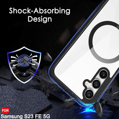 Image of TheGiftKart Hybrid Back Cover Case for Samsung Galaxy S23 FE 5G Compatible with MagSafe | Shockproof Design | Hard Transparent Back Cover Case for Samsung Galaxy S23 FE 5G (PC & TPU, Black Sides)