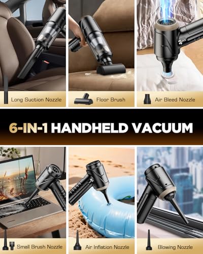 Image of Handheld Vacuum Cleaner 26000Pa Suction with Brushless Motor, 4-in-1 Portable Mini Car Vacuum with 3 Suction Modes, Cordless Vacuum with LED Light, Type-C Charge for Car, Office Desk, Keyboards