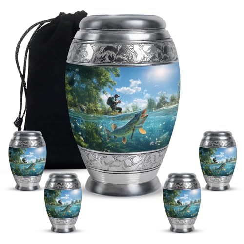 Fishing Urns for Ashes Dad, Cremation Urn Sets, 10 Inch + 4 Keepsakes